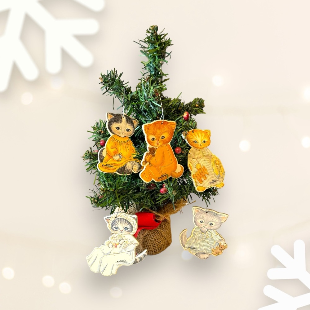 Vintage Cucumber Kitty die cut Christmas ornaments